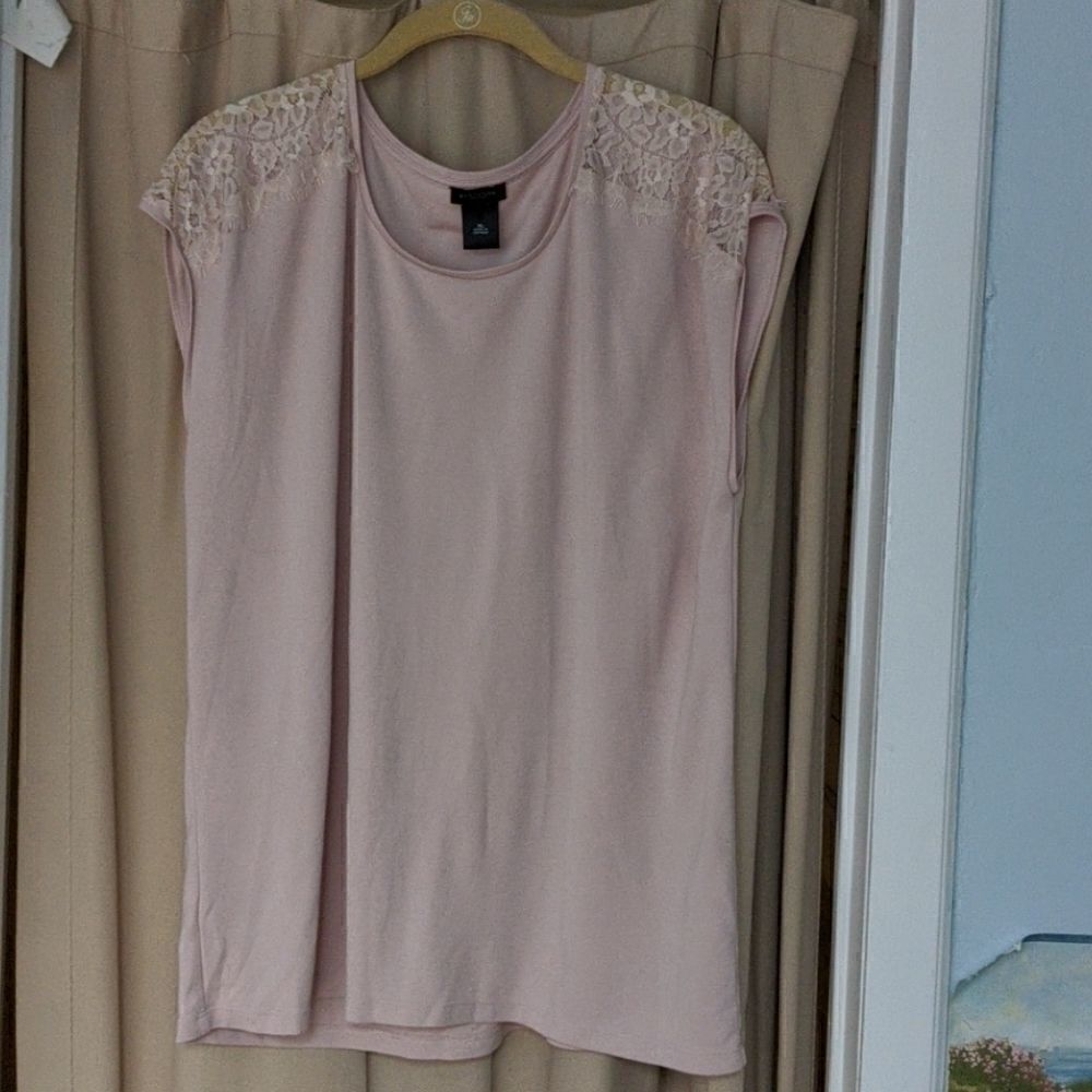 Ann Taylor Factory Pink Lace Shoulder Top XL
